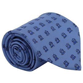 Corbata de seda azul con estampado de búho Hermès Azul