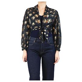Alice by Temperley Schwarze Lurex-Cropped-Bluse - Größe UK 8 Schwarz