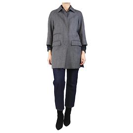 Prada Grau Tweed-Wollmantel - Größe UK 6 Grau