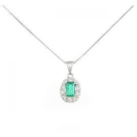 Autre Marque Platin-Emerald-Halskette Grün