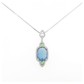 Autre Marque Collier en or blanc Au750 avec pierre colorée Argenté