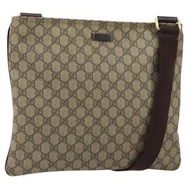 Gucci Zip Top Messenger Bag GG Coated Canvas Medium Beige