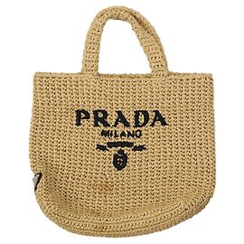 Bolsa Tote de Crochê e Ráfia Prada Bege Bege