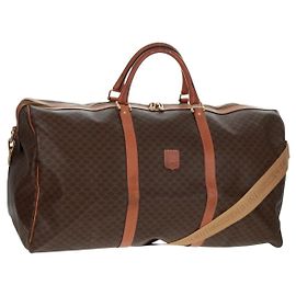 Céline Bolsa Boston Macadam Vintage Celine em lona e couro Marrom