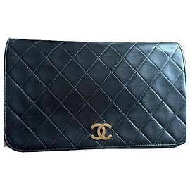 Bolsa Chanel Single Flap preta de pele de cordeiro e pele Preto