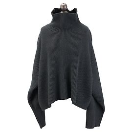 Totême Schwarzer Wollpullover mit hohem Kragen Oversized Cropped Schwarz