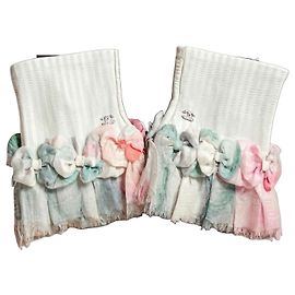 Raros Luvas sem dedos Chanel 13C Paris-Versailles em couro verde menta com laços de seda CC Tamanho 7.5 Multicor