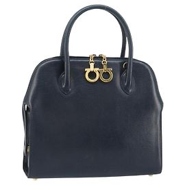 Borsa a mano Gancini in pelle Salvatore Ferragamo blu navy oro Auth 159421 D'oro Blu navy