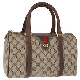 Bolsa Gucci GG Supreme Web Sherry Line PVC Bege Ouro 40 02 006 Auth BA9363 Bege Dourado