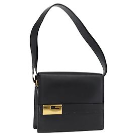 Bolsa de Ombro de Couro Preta e Dourada GUCCI 001 1274 1912 Auth ti3593 Preto Dourado