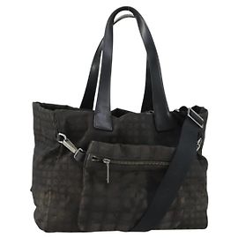 CHANEL Nuova Borsa Tote da Viaggio Nylon 2in1 Marrone Argento CC Auth bs31911 Marrone Argento