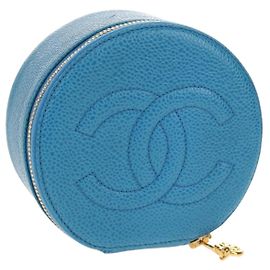 Scatola per gioielli CHANEL COCO Marca Custodia Gioielli Pelle Caviar Blu Oro CC Auth 152911V Blu D'oro