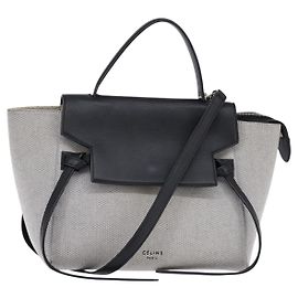 Céline CELINE Gürteltasche Handtasche Canvas Leder Grau Silber Auth BA6188 Braun Silber