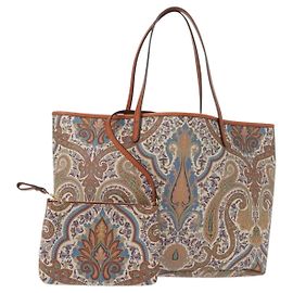 Bolsa Tote ETRO em couro PVC marrom dourado Auth 151932 Marrom Dourado