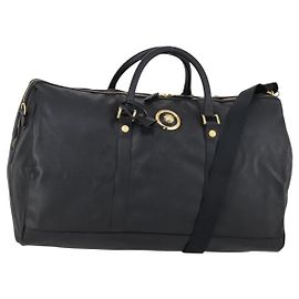 Bolsa Boston de couro VERSACE 2 em 1 Preto Ouro Auth am9495 Preto