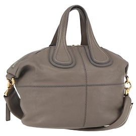 Bolsa de mão GIVENCHY Nightingale em couro 2 vias cinza ouro Auth am10293 Marrom Dourado