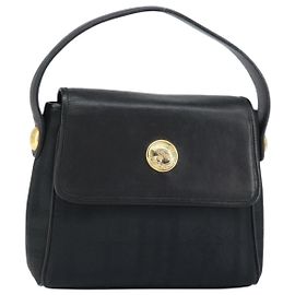 Autre Marque Bolsa de mão em couro e lona Nova Check da Burberrys Preto Ouro Auth gh1496 Preto Dourado