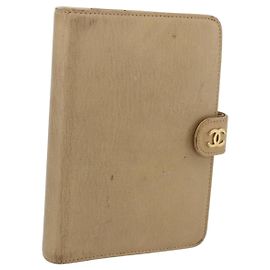 CHANEL Day Planner Cover Leather Beige Gold CC Auth 159060 Beige Golden