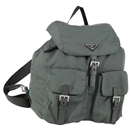 PRADA Backpack Nylon Green Silver Auth 157248 Silvery Green