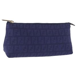FENDI Zucchino Canvas Tasche Blau Gold Auth am10198V Blau Golden