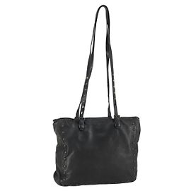 PRADA Studs Tote Bag Leather Black Silver Auth mr1666 Black Silvery