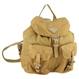 Prada Double Front Pocket Backpack Tessuto Medium Beige
