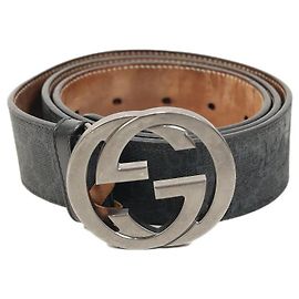 Cinto Gucci de couro preto com fivela GG entrelaçada Preto