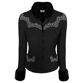 Jaqueta peplum Christian Dior de lã e seda com acabamento em vison preto Preto