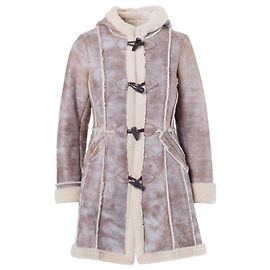 Abrigo largo de shearling para mujer de Prada con capucha Beige