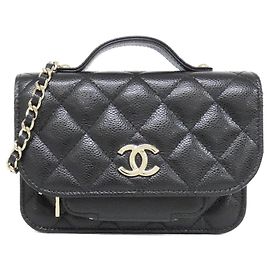 Bolsa de ombro em couro de bezerro granulado preto Chanel AP2914 Preto