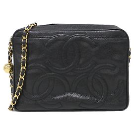 Bolsa de ombro em couro de bezerro texturizado preto Chanel Preto