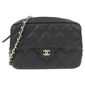 Chanel zeitlose klassische Lederkette Clutch Schwarz Golden