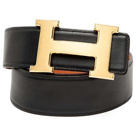 Cinto reversível Constance H em couro preto e Togo da Hermès Outro