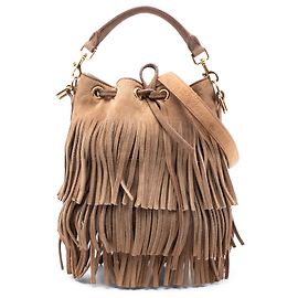 Sac seau en daim brun Emmanuelle à franges de Saint Laurent Marron