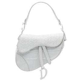 Dior-Dior White Oblique Embossed Calfskin Saddle Bag-White