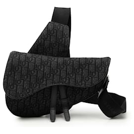 Dior-Dior Black Oblique Canvas Saddle Crossbody-Black