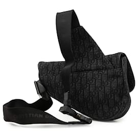 Dior-Dior Black Oblique Canvas Saddle Crossbody-Black