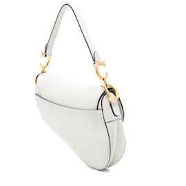 Dior-Dior White Grained Calfskin Saddle Bag-White