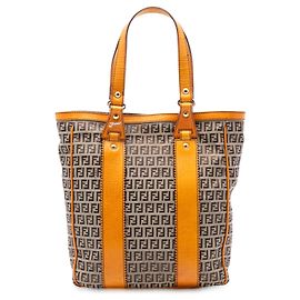 Fendi Brown Zucchino Canvas Tote Brown Beige Other