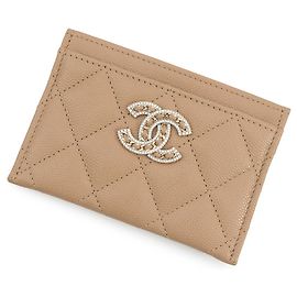 Chanel Card Case in Beige Rhinestone and Grained Calfskin Beige