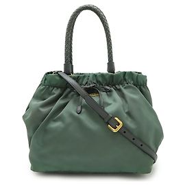 Prada Ardesia Gathered Ribbon Handbag Brown