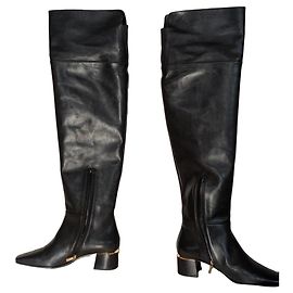 Jimmy Choo Black Leather Over-the-Knee Boots Black