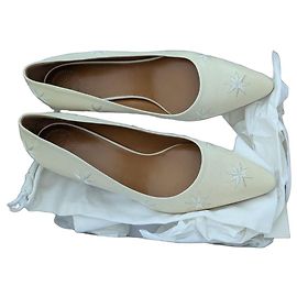 Chloé Chloe Women's White Leather Star Embroidered Heels Size 40 White
