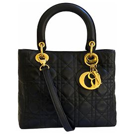 Borsa Lady Dior in pelle di agnello nera con tracolla – Vintage Nero