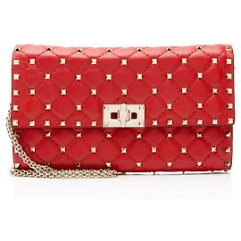 Valentino Garavani Valentino Nappa Leather Rockstud Spike Wallet On Chain Red