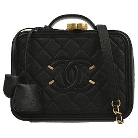 Chanel Filigran Schminktasche aus gestepptem Kaviar Medium Schwarz
