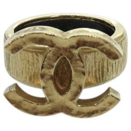 Chanel Coco Mark Band Ring Black Golden