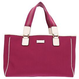 Gucci Canvas Tote Bag White Dark red
