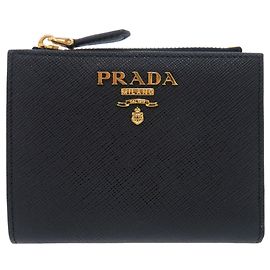 Portefeuille bi-fold Saffiano Prada Noir Rose