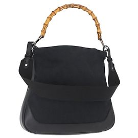 Gucci Diana Bamboo Shoulder Bag GG Canvas Medium Black